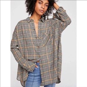 Free People Oversized Plaid Button Down Blouse